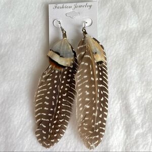 3/$15 Brown White Feather Earrings